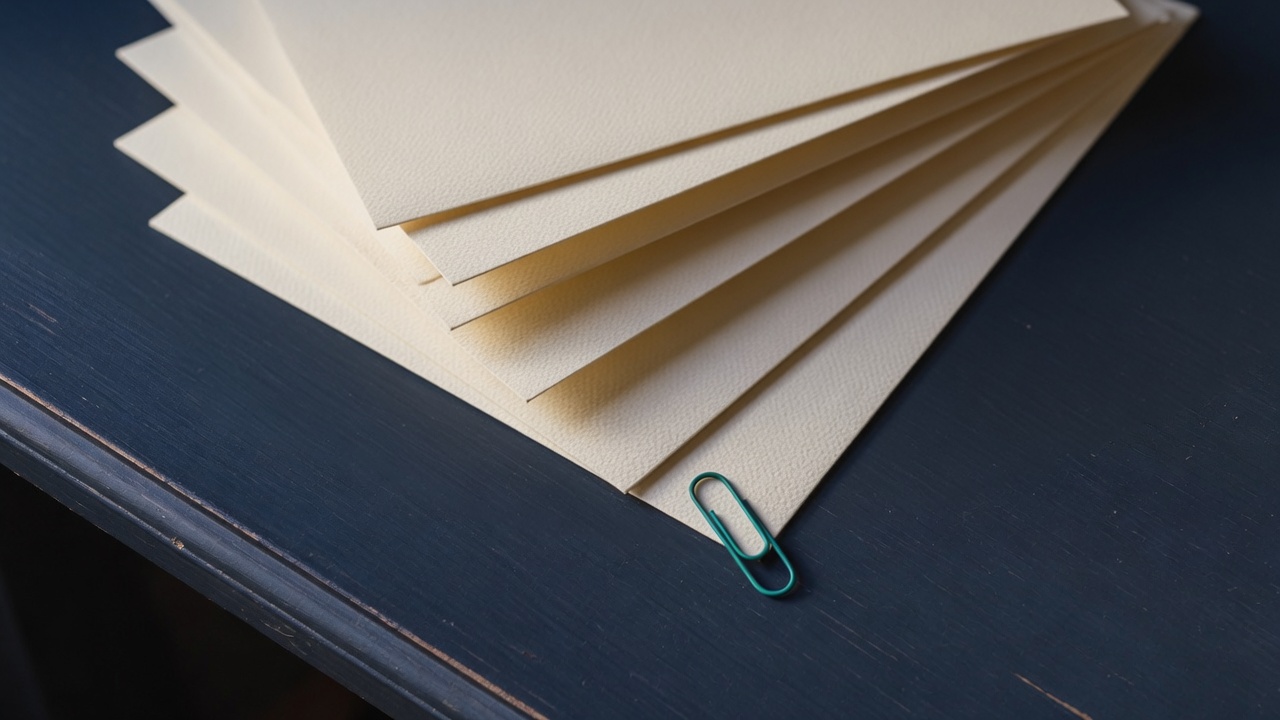 Cream stationery and a teal accent on a dark navy desk