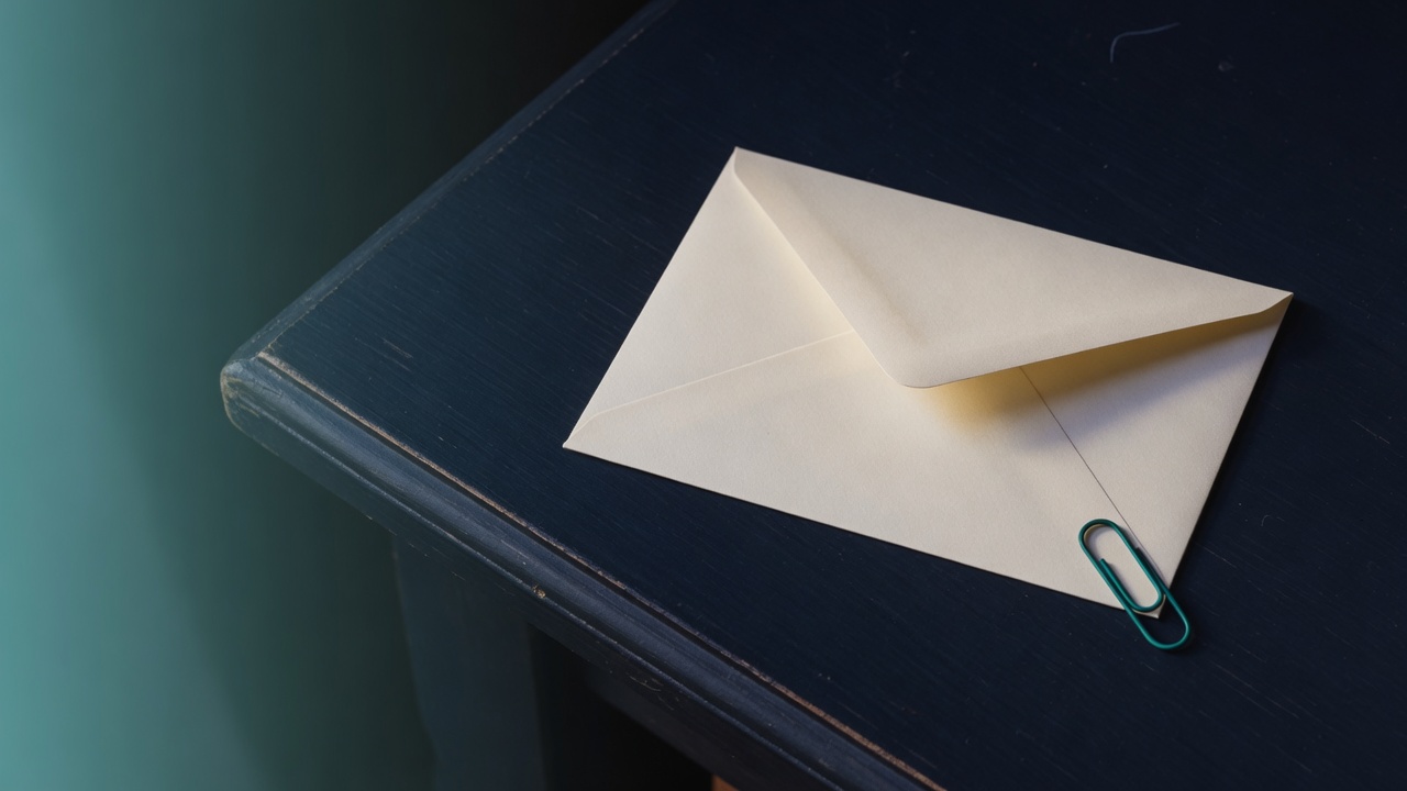 Cream stationery and a teal accent on a dark navy desk
