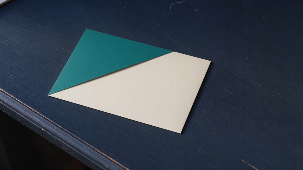 Cream stationery and a teal accent on a dark navy desk