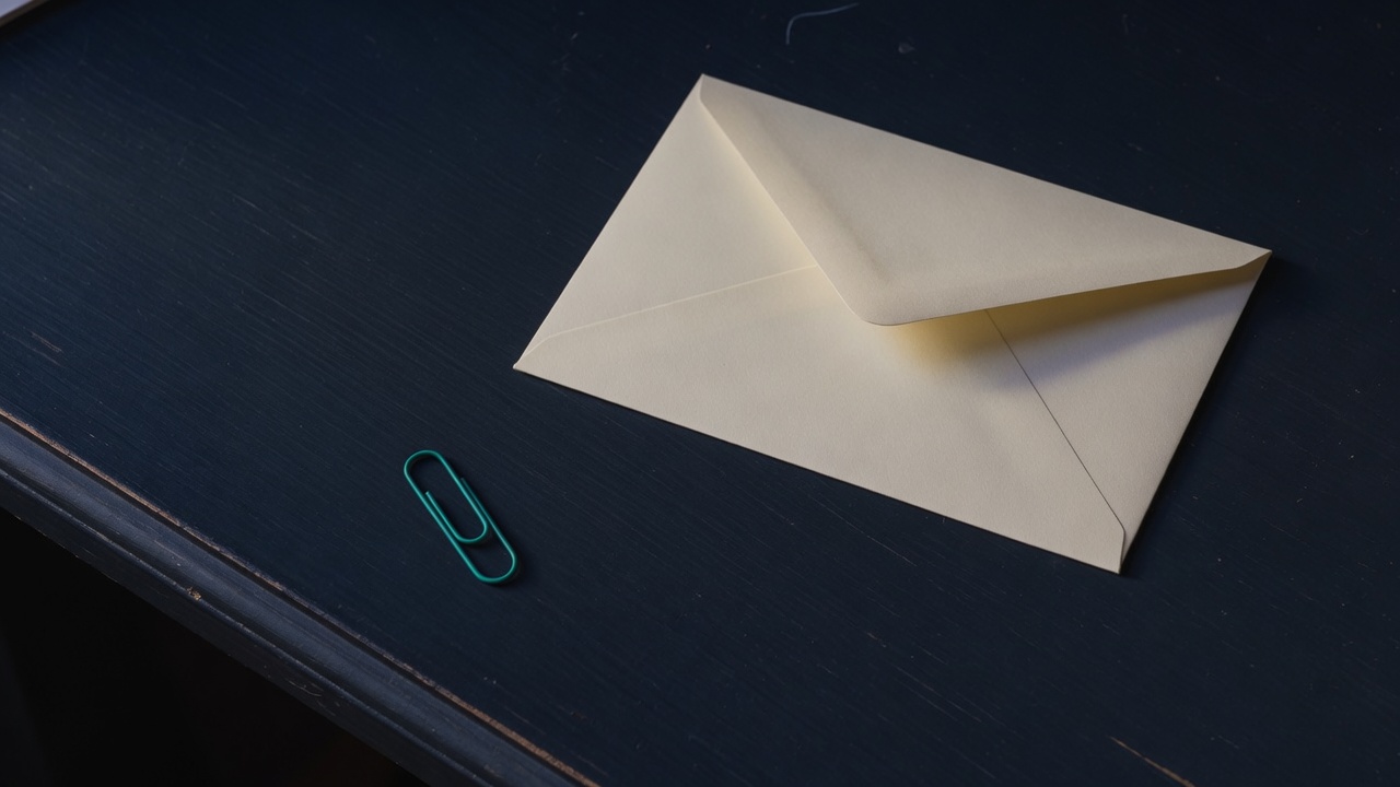 Cream stationery and a teal accent on a dark navy desk