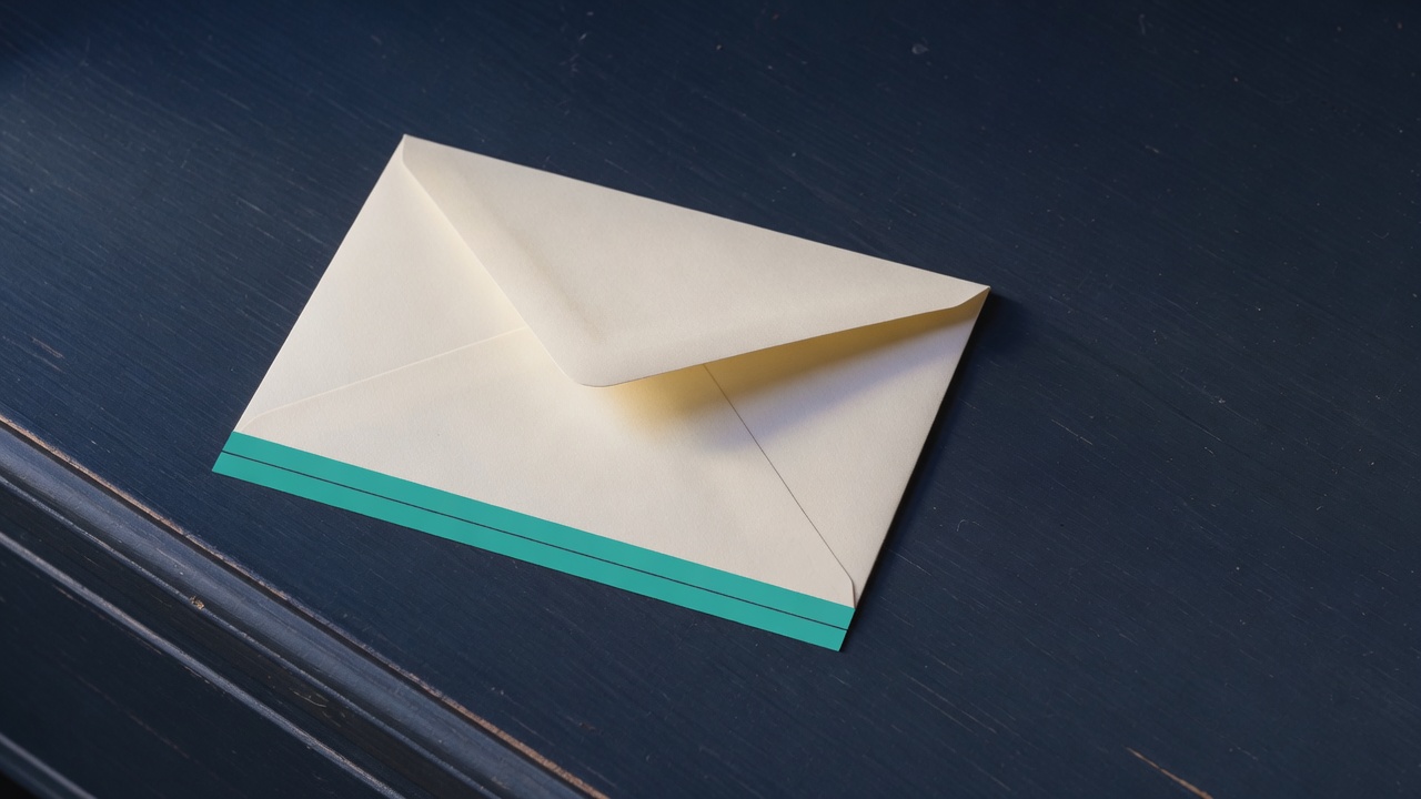 Cream stationery and a teal accent on a dark navy desk