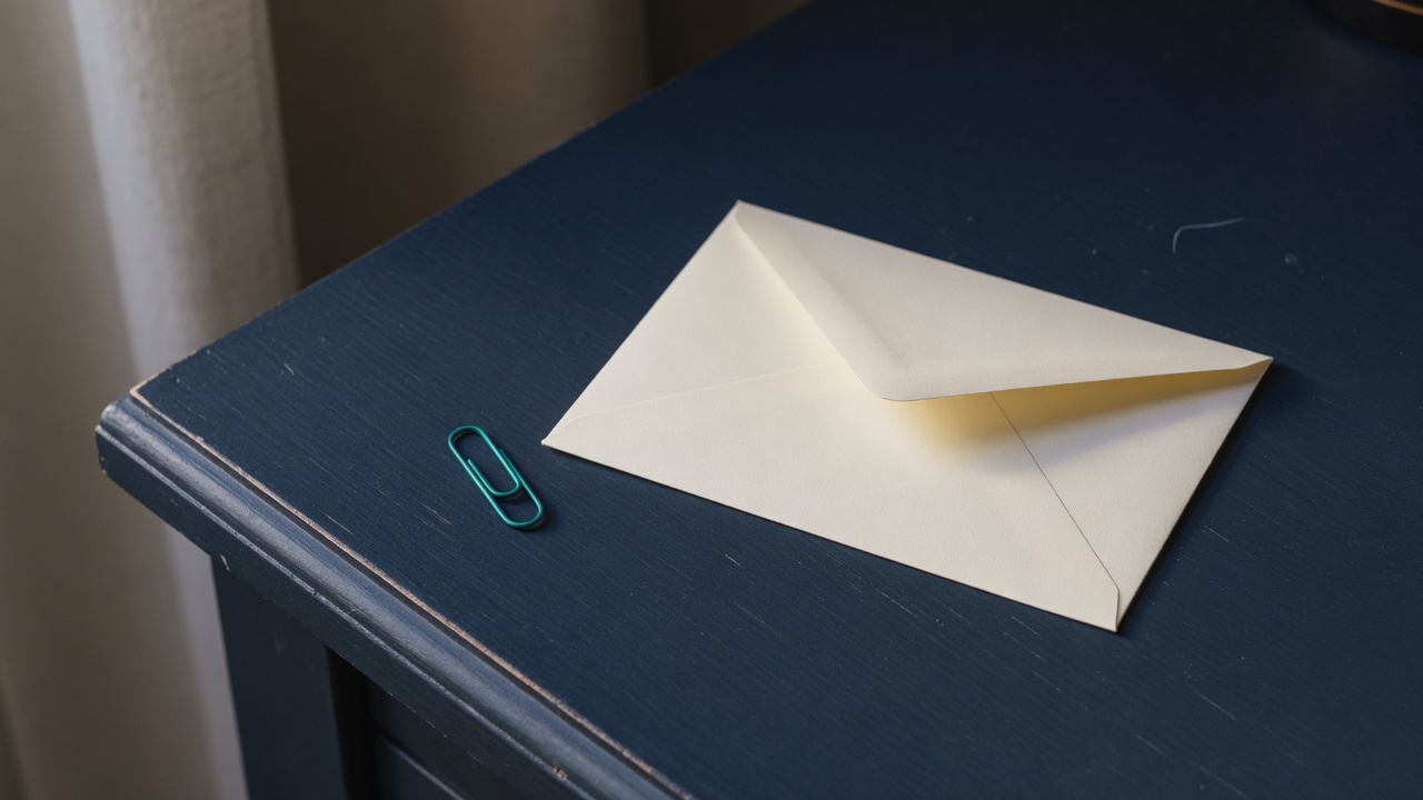 Cream stationery and a teal accent on a dark navy desk
