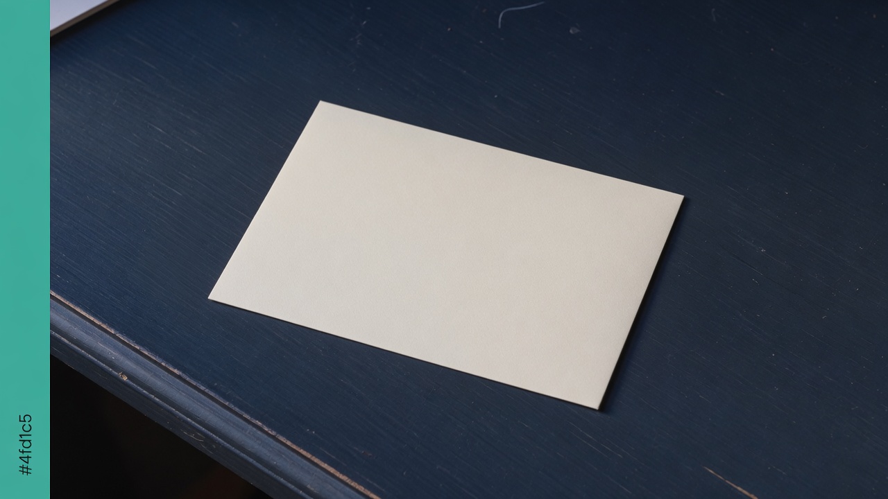 Cream stationery and a teal accent on a dark navy desk