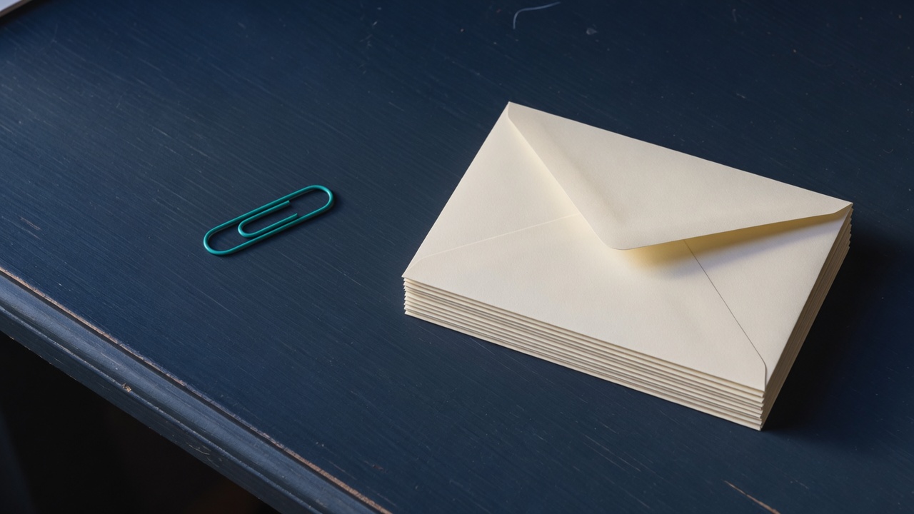 Cream stationery and a teal accent on a dark navy desk