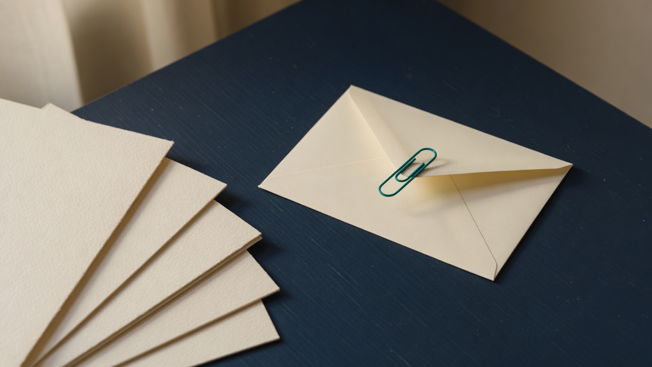 Cream stationery and a teal accent on a dark navy desk