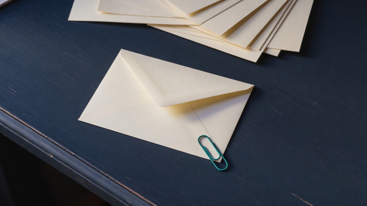 Cream stationery and a teal accent on a dark navy desk
