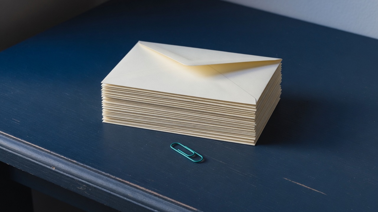 Cream stationery and a teal accent on a dark navy desk