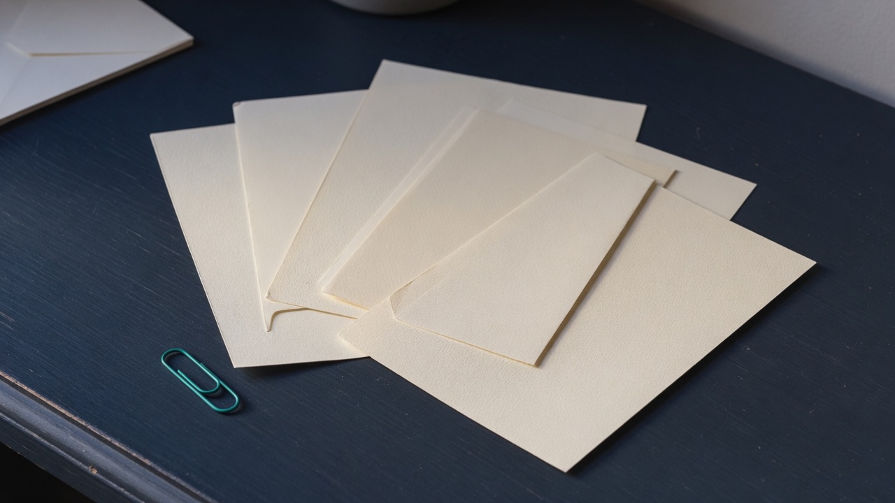 Cream stationery and a teal accent on a dark navy desk