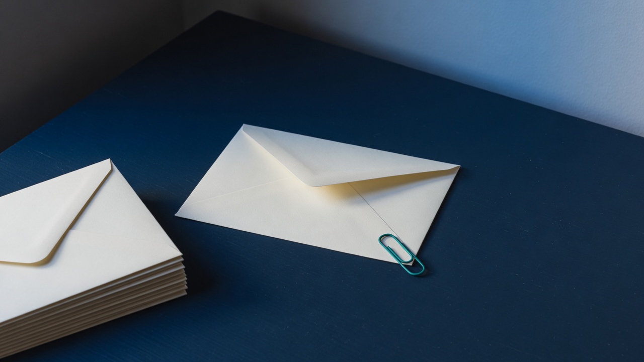 Cream stationery and a teal accent on a dark navy desk