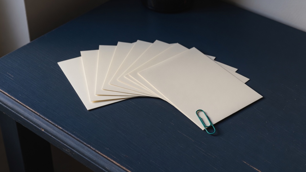 Cream stationery and a teal accent on a dark navy desk