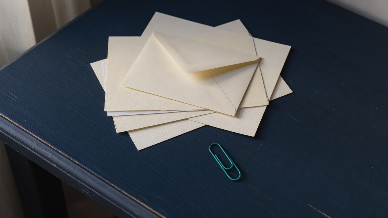 Cream stationery and a teal accent on a dark navy desk