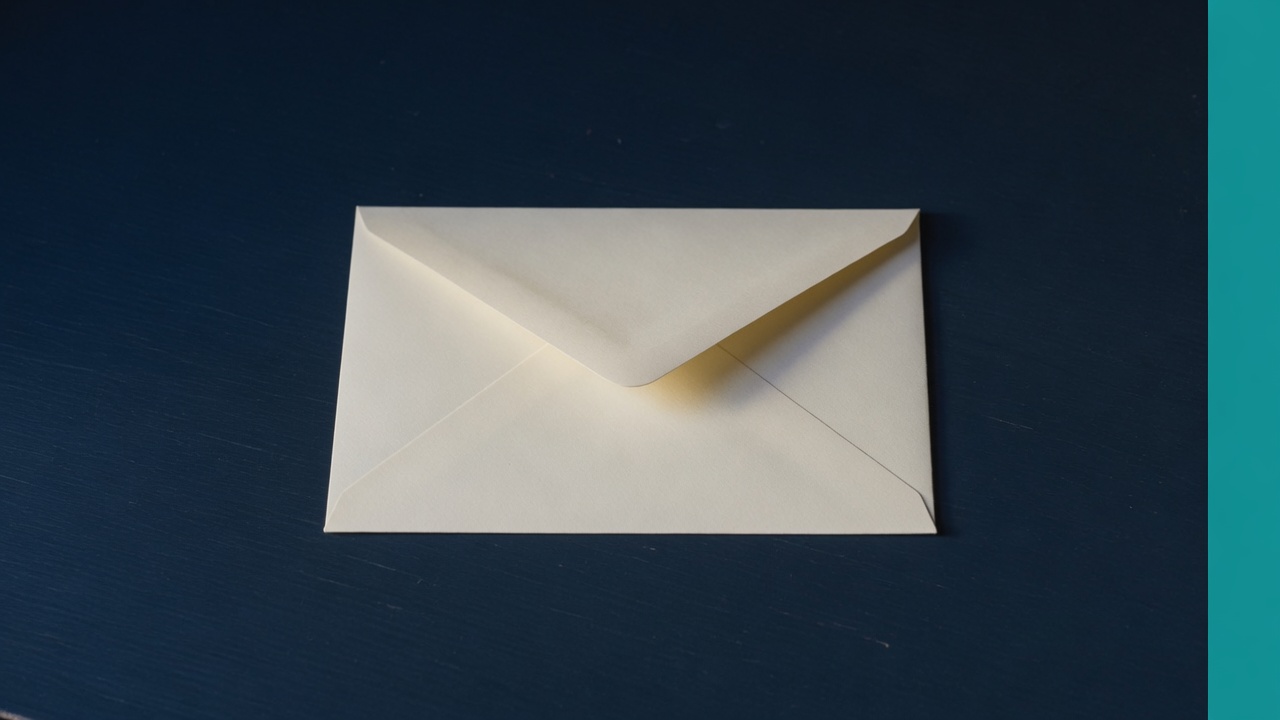 Cream stationery and a teal accent on a dark navy desk