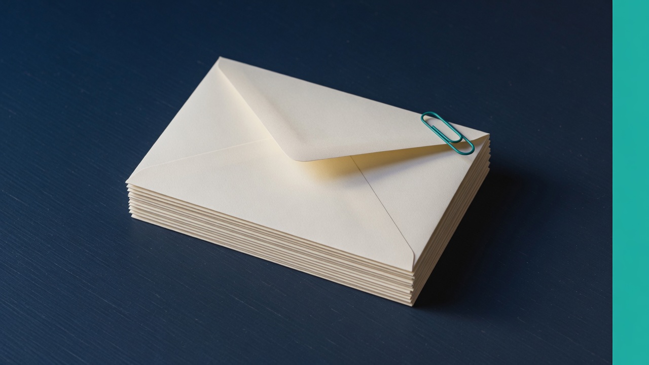 Cream stationery and a teal accent on a dark navy desk