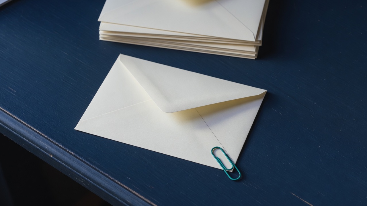 Cream stationery and a teal accent on a dark navy desk