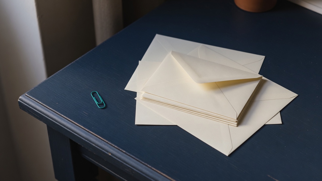 Cream stationery and a teal accent on a dark navy desk