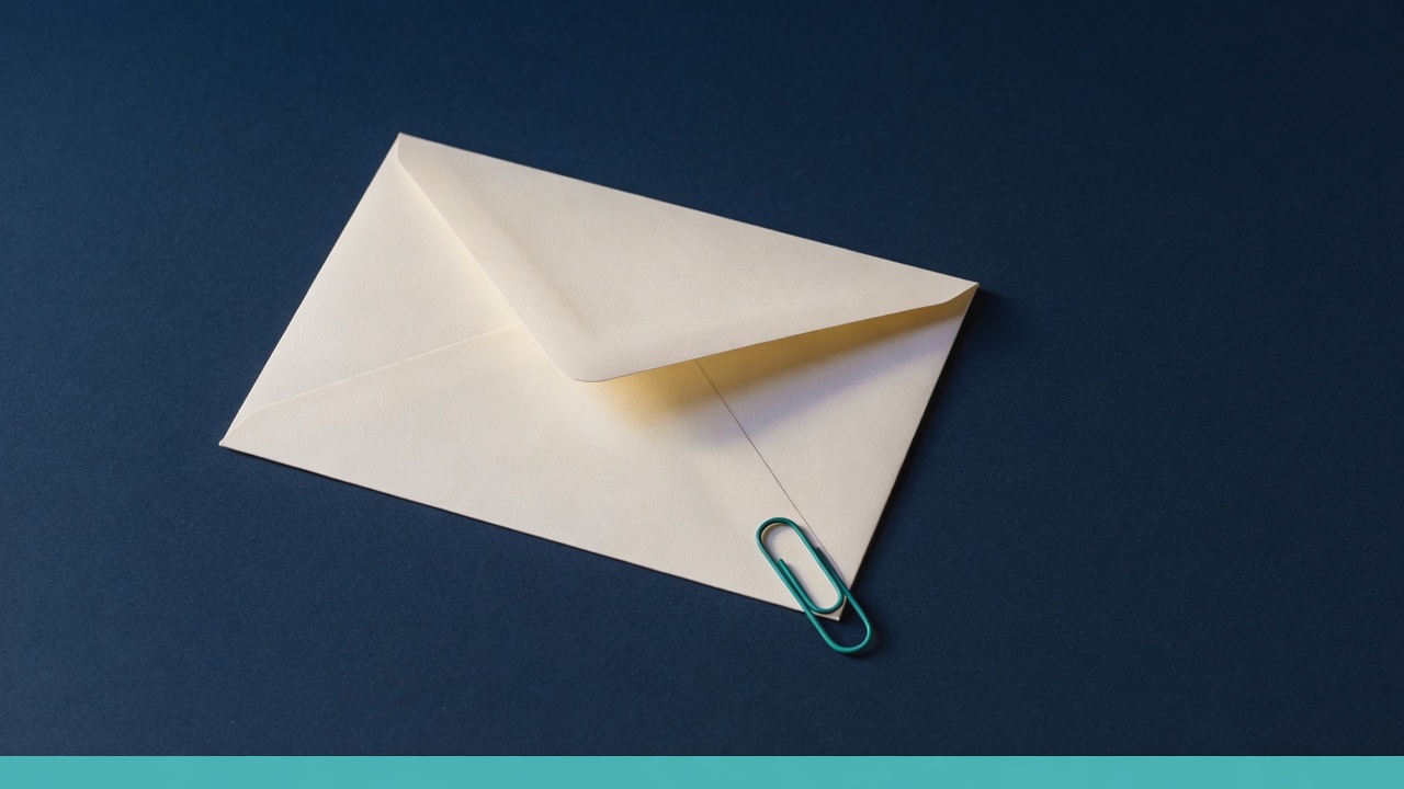 Cream stationery and a teal accent on a dark navy desk