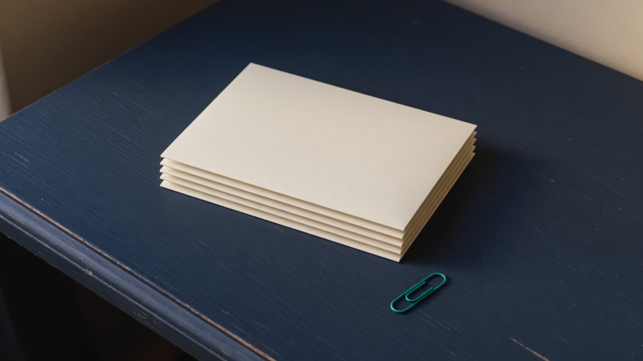 Cream stationery and a teal accent on a dark navy desk