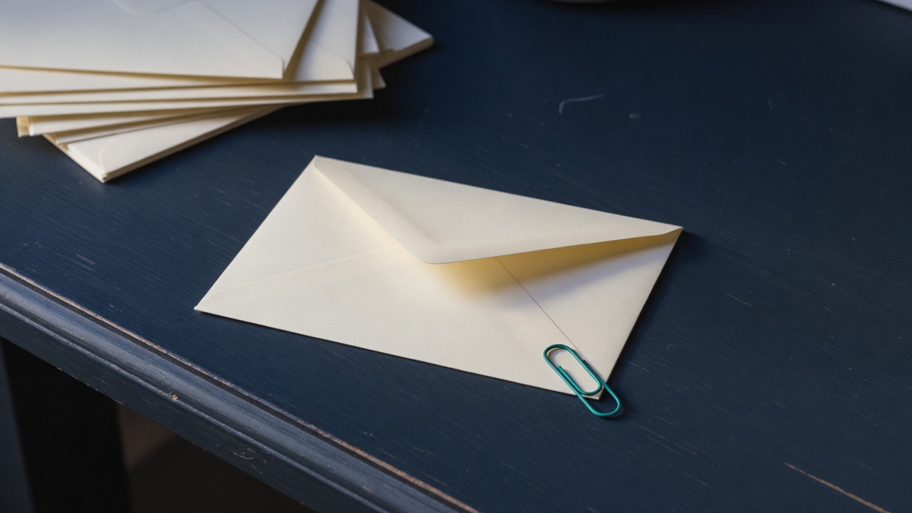 Cream stationery and a teal accent on a dark navy desk