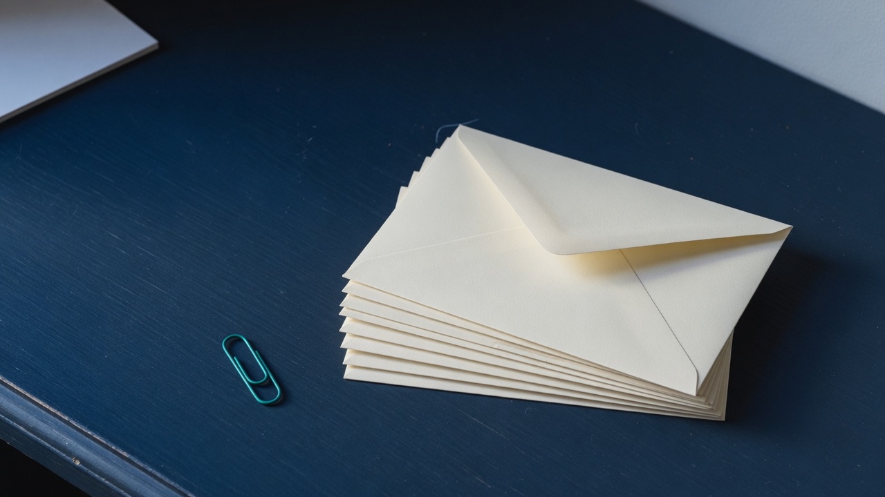 Cream stationery and a teal accent on a dark navy desk