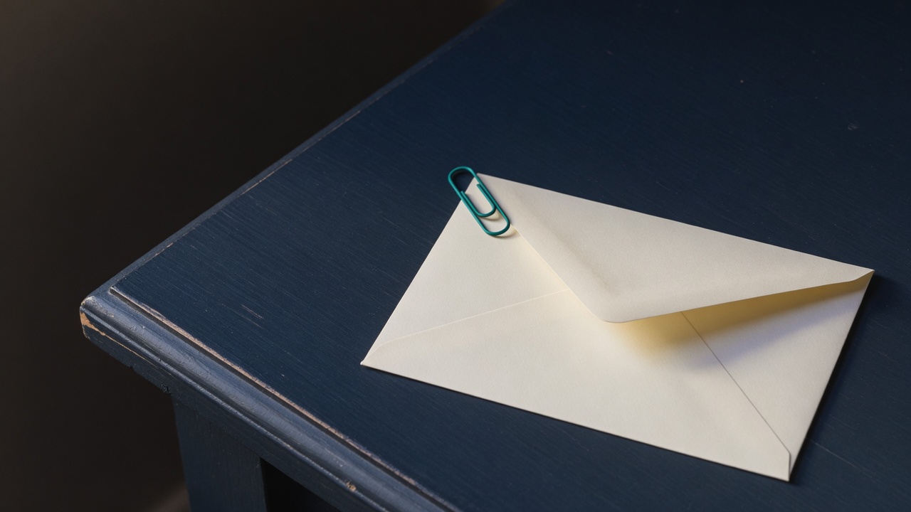 Cream stationery and a teal accent on a dark navy desk