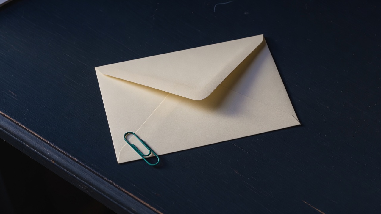 Cream stationery and a teal accent on a dark navy desk