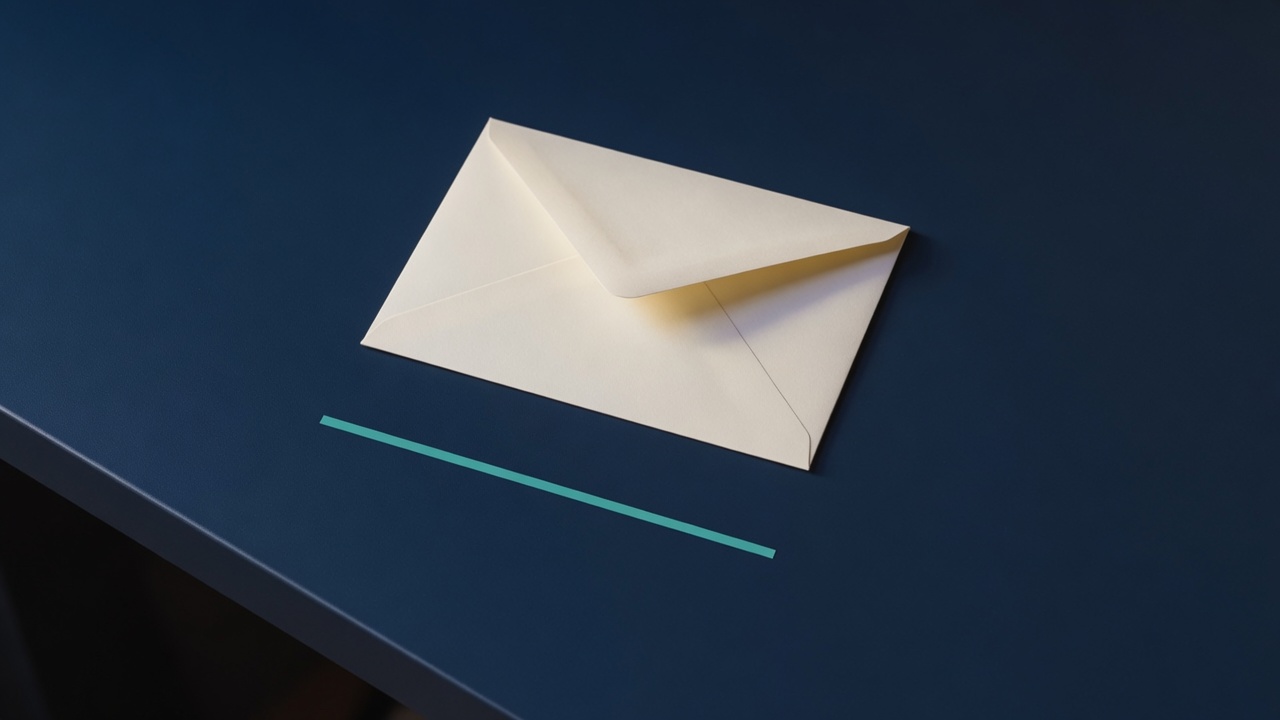 Cream stationery and a teal accent on a dark navy desk