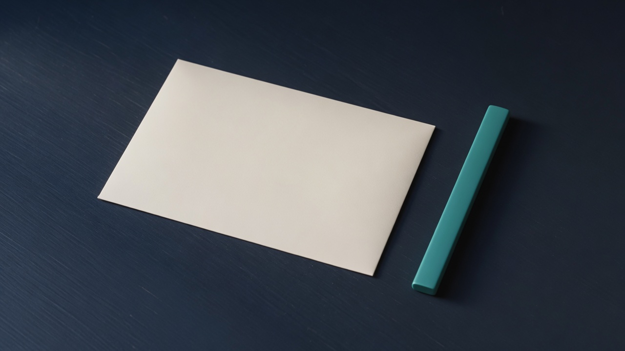 Cream stationery and a teal accent on a dark navy desk