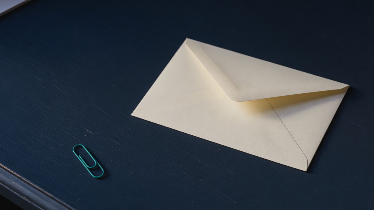 Cream stationery and a teal accent on a dark navy desk