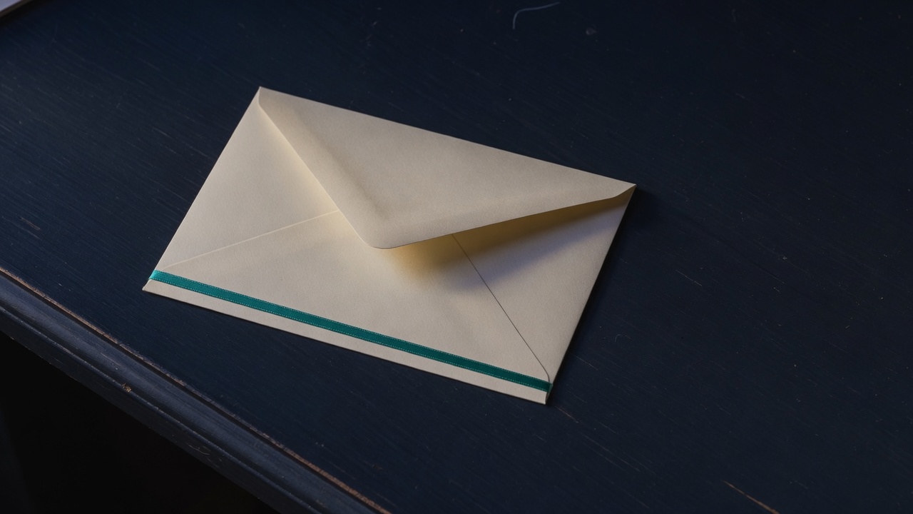 Cream stationery and a teal accent on a dark navy desk
