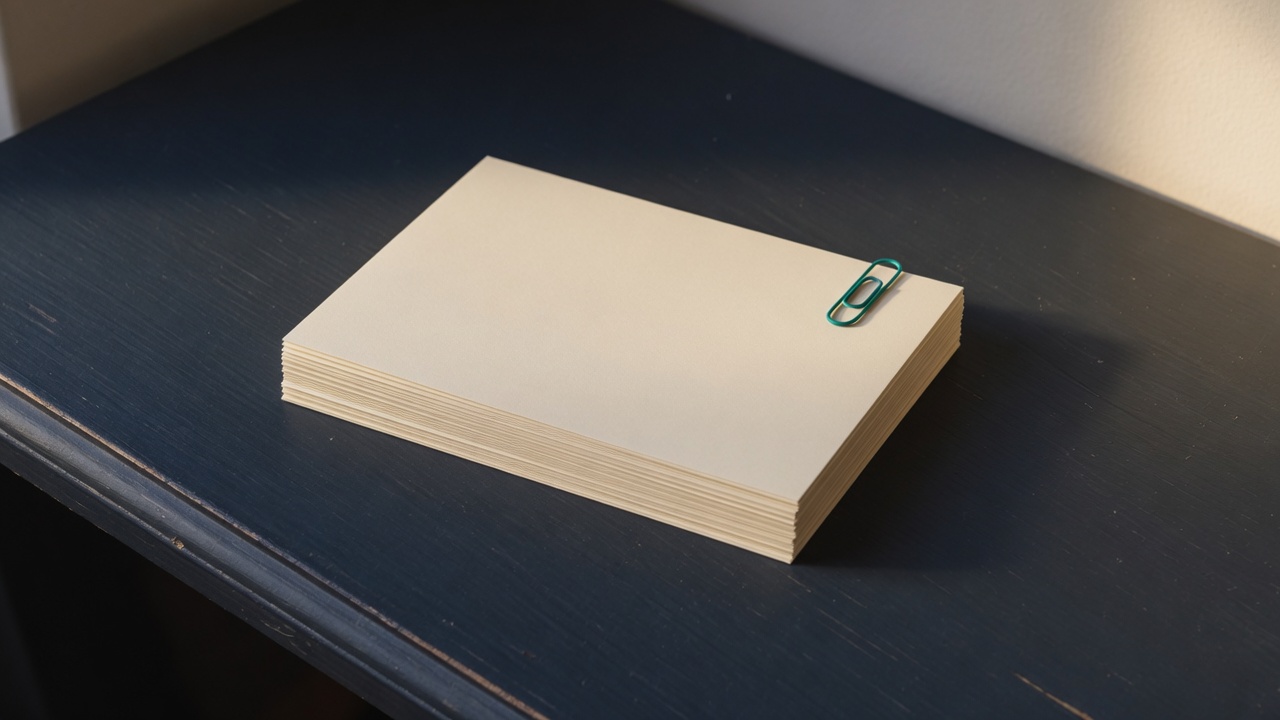 Cream stationery and a teal accent on a dark navy desk