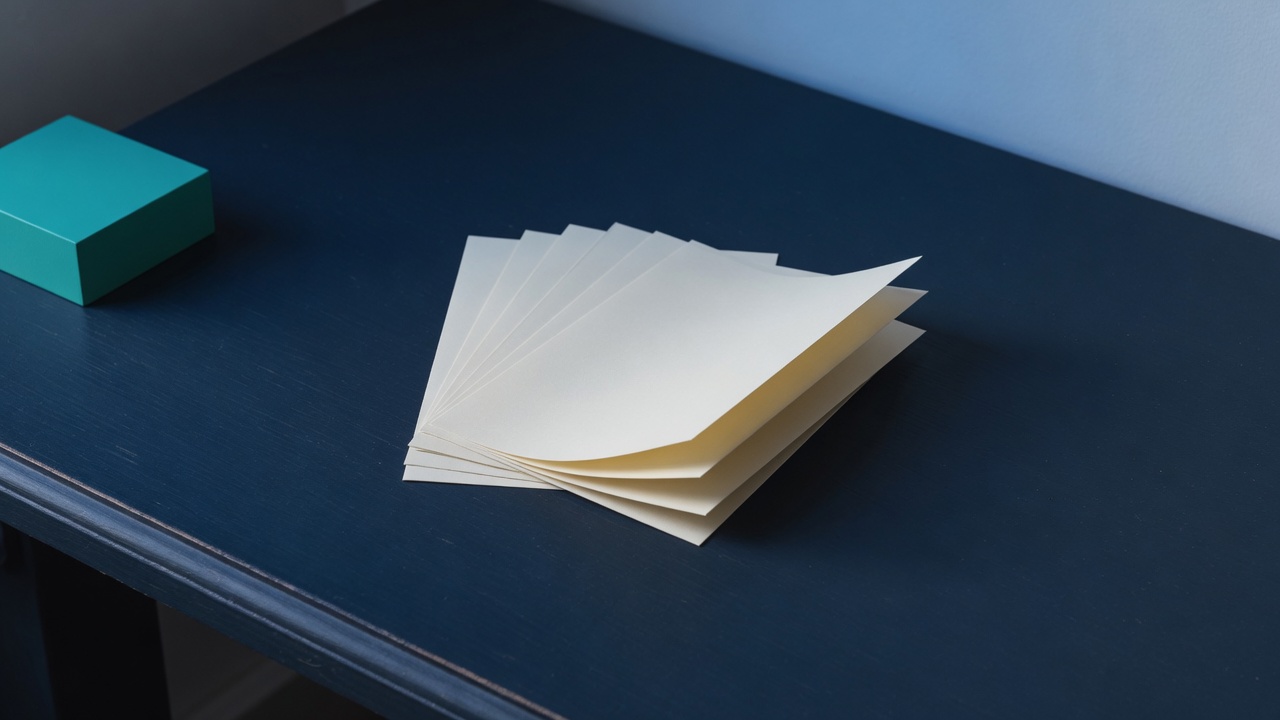 Cream stationery and a teal accent on a dark navy desk