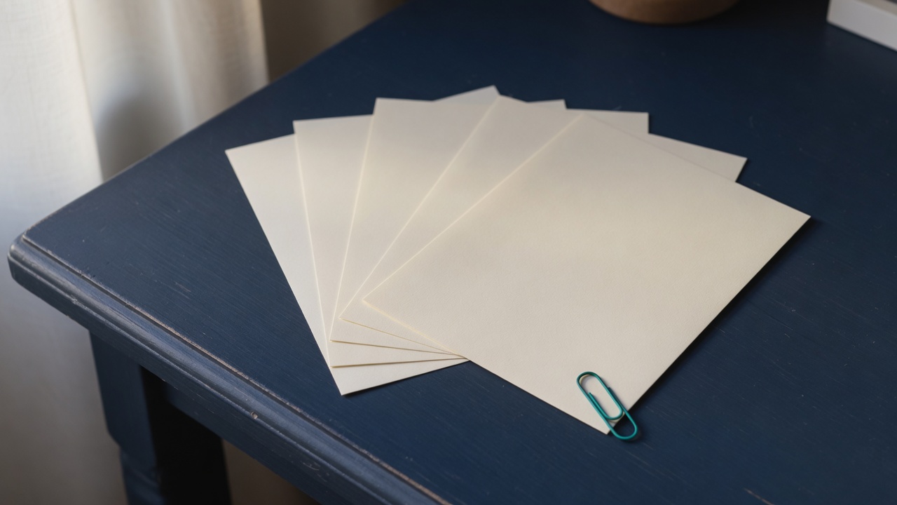 Cream stationery and a teal accent on a dark navy desk