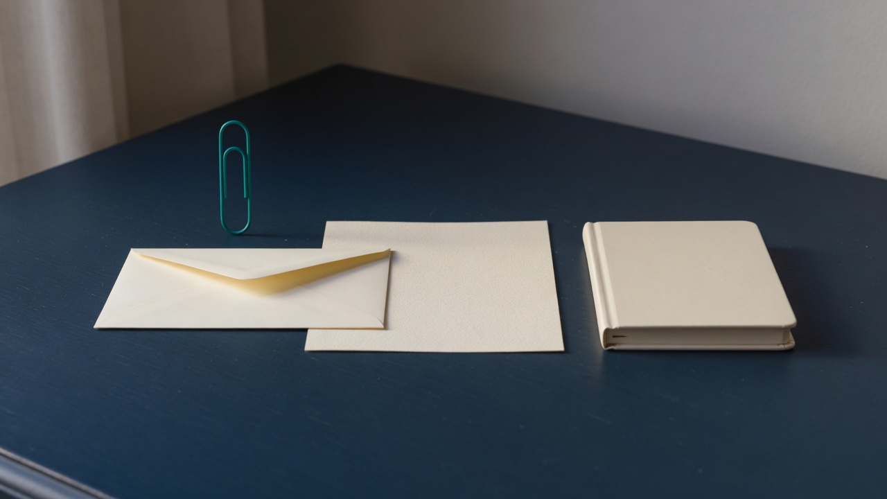 Cream stationery and a teal accent on a dark navy desk