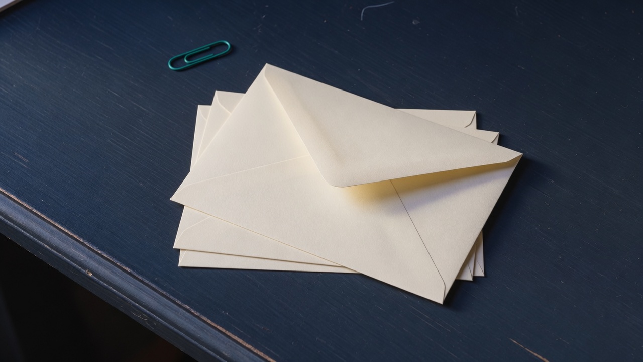 Cream stationery and a teal accent on a dark navy desk