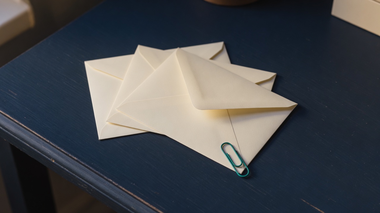 Cream stationery and a teal accent on a dark navy desk
