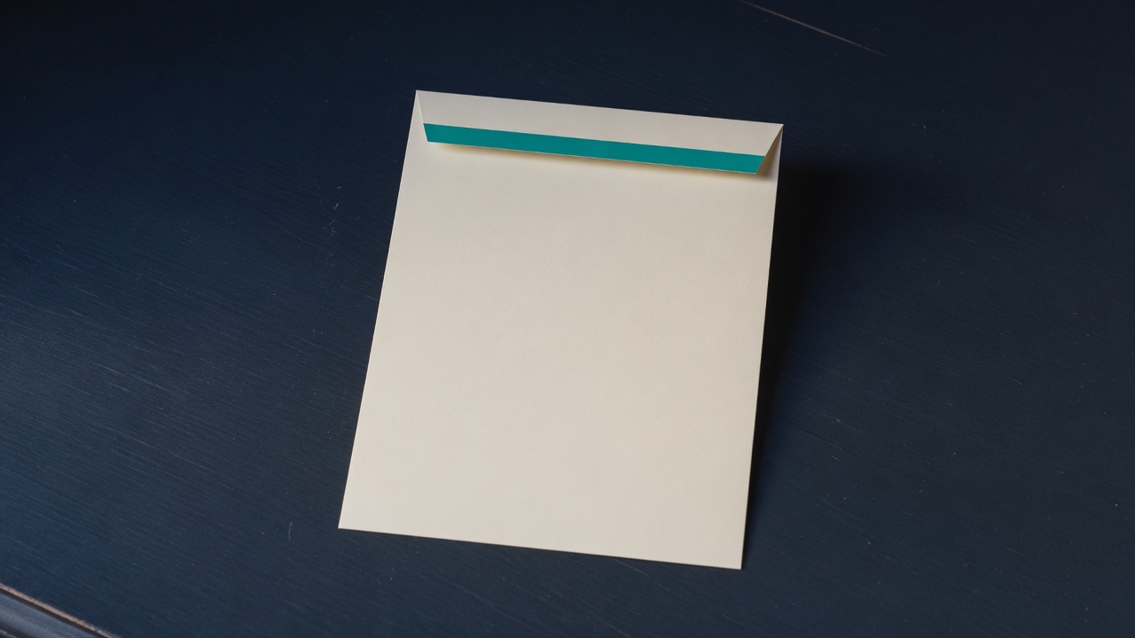Cream stationery and a teal accent on a dark navy desk