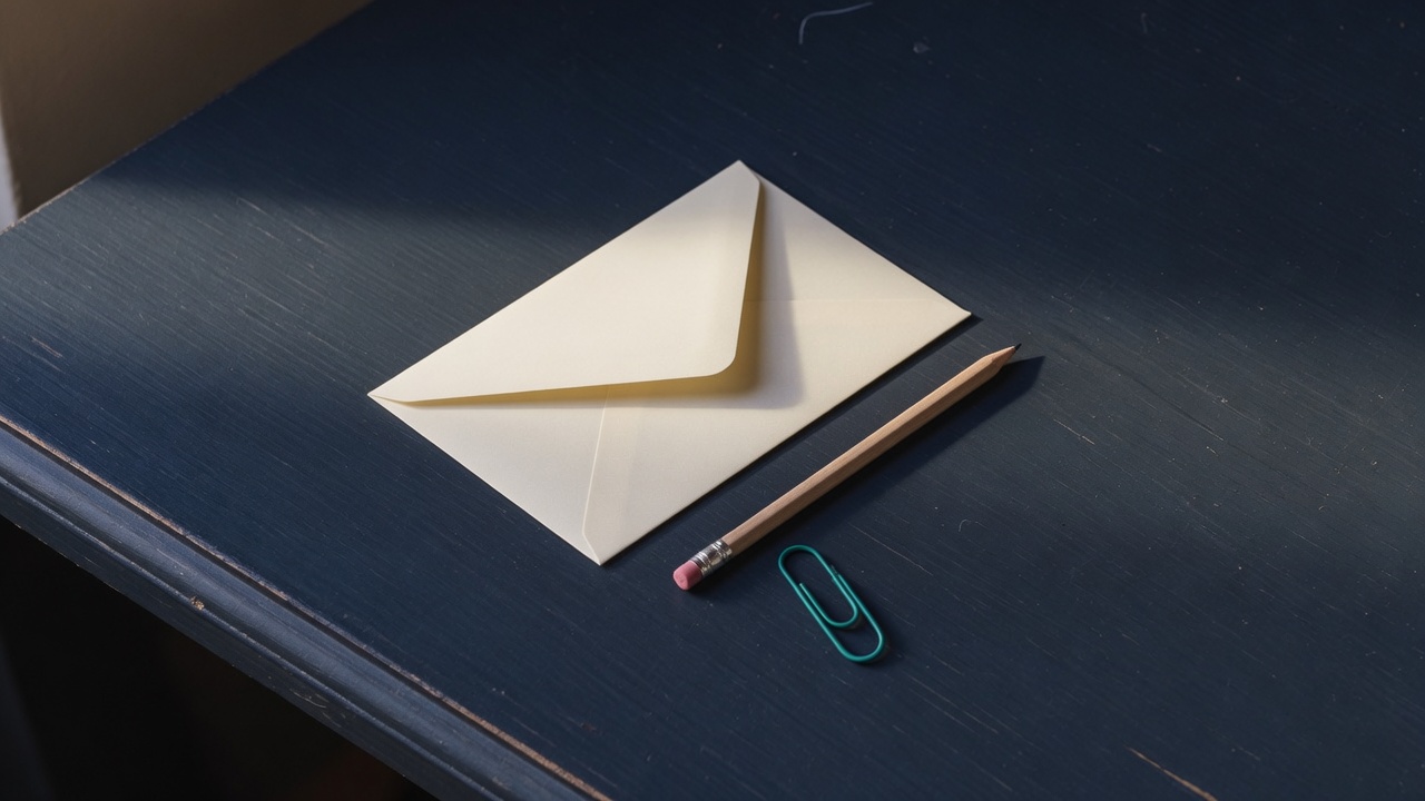 Cream stationery and a teal accent on a dark navy desk