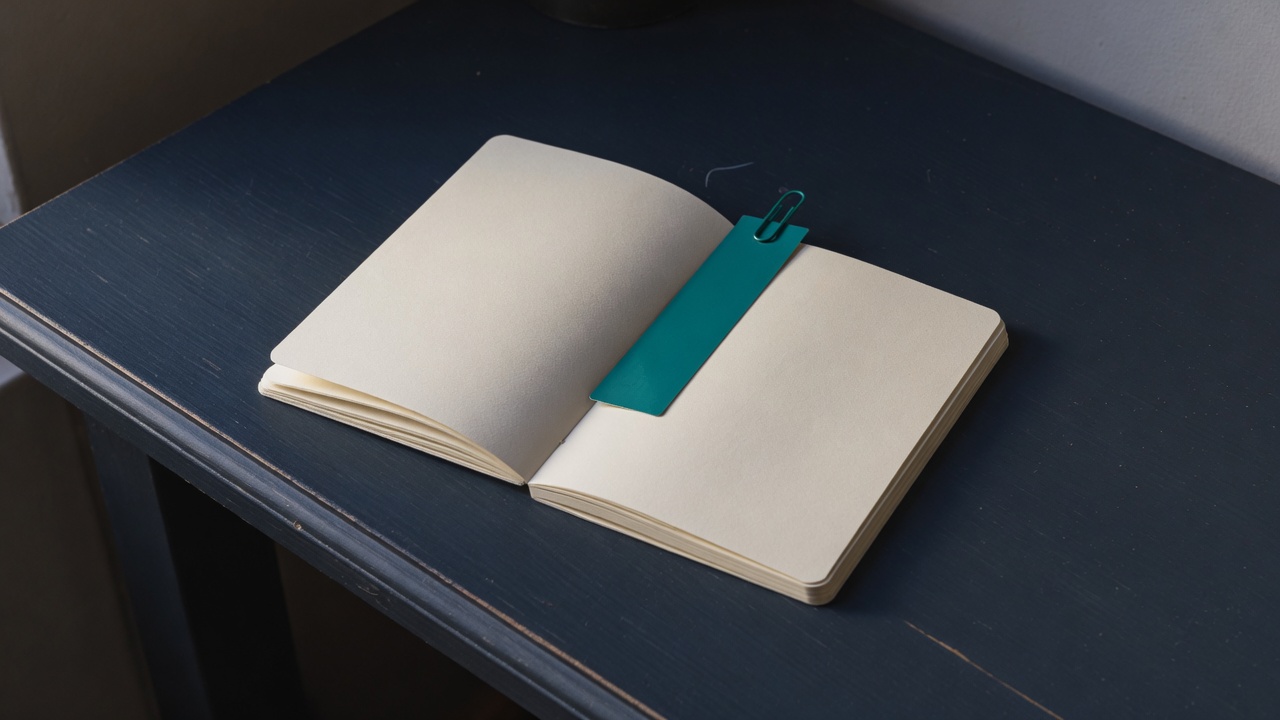 Cream stationery and a teal accent on a dark navy desk