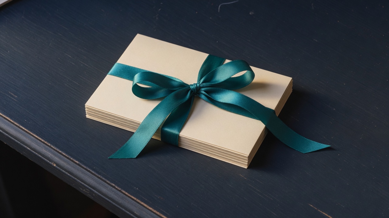 Cream stationery and a teal accent on a dark navy desk