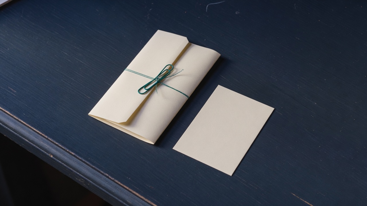 Cream stationery and a teal accent on a dark navy desk