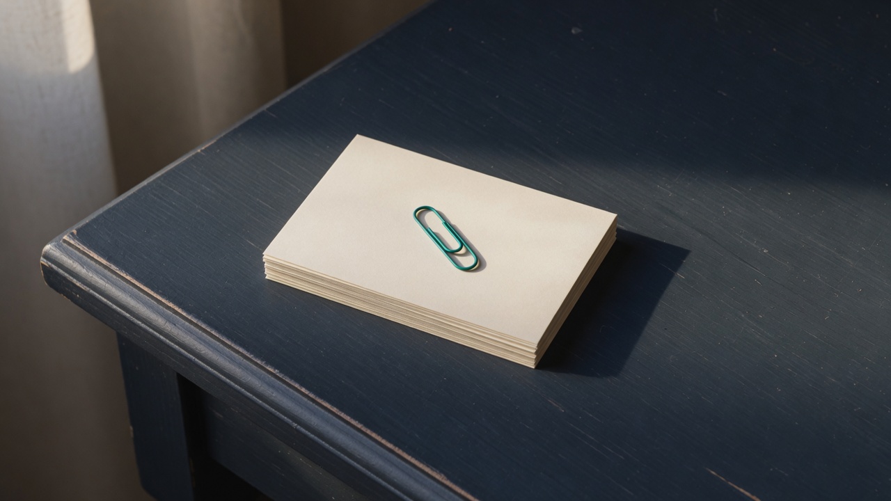 Cream stationery and a teal accent on a dark navy desk