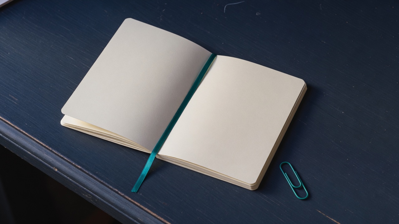 Cream stationery and a teal accent on a dark navy desk