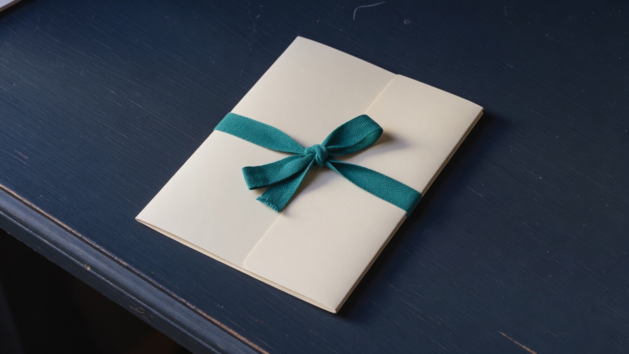 Cream stationery and a teal accent on a dark navy desk