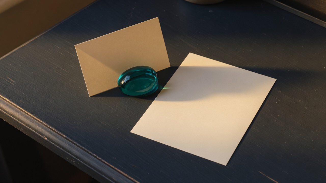 Cream stationery and a teal accent on a dark navy desk