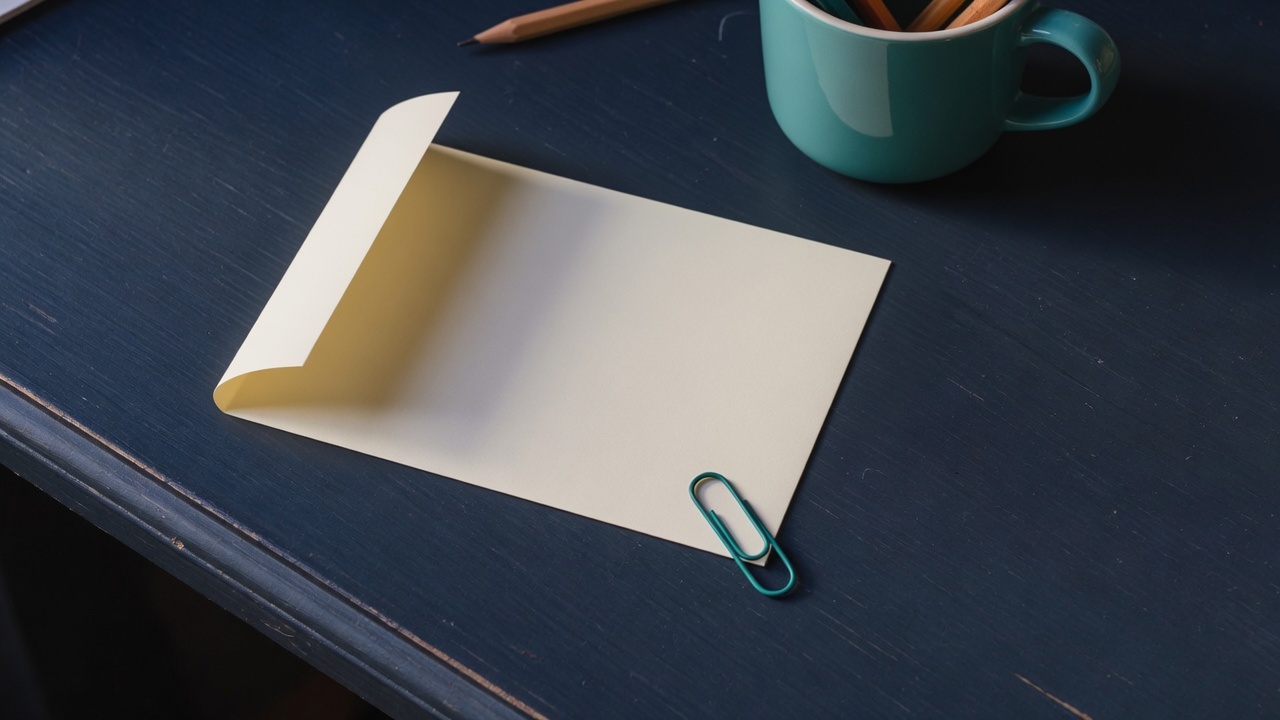 Cream stationery and a teal accent on a dark navy desk