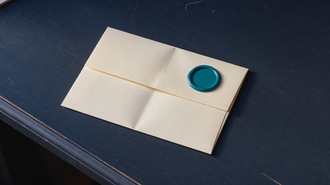 Cream stationery and a teal accent on a dark navy desk