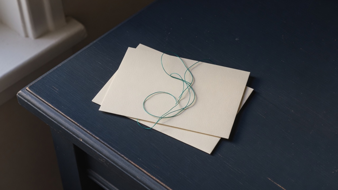 Cream stationery and a teal accent on a dark navy desk