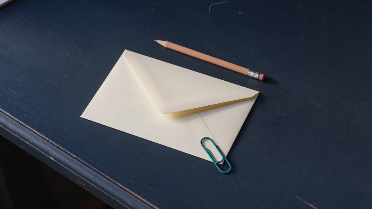 Cream stationery and a teal accent on a dark navy desk