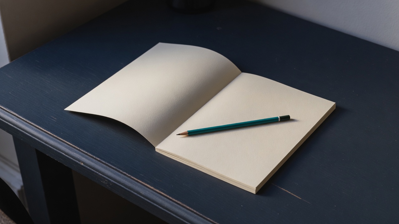 Cream stationery and a teal accent on a dark navy desk