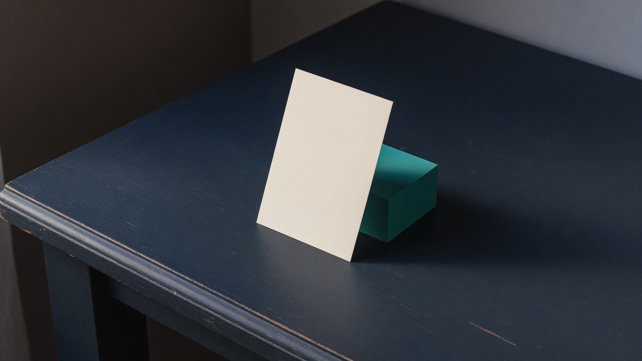 Cream stationery and a teal accent on a dark navy desk
